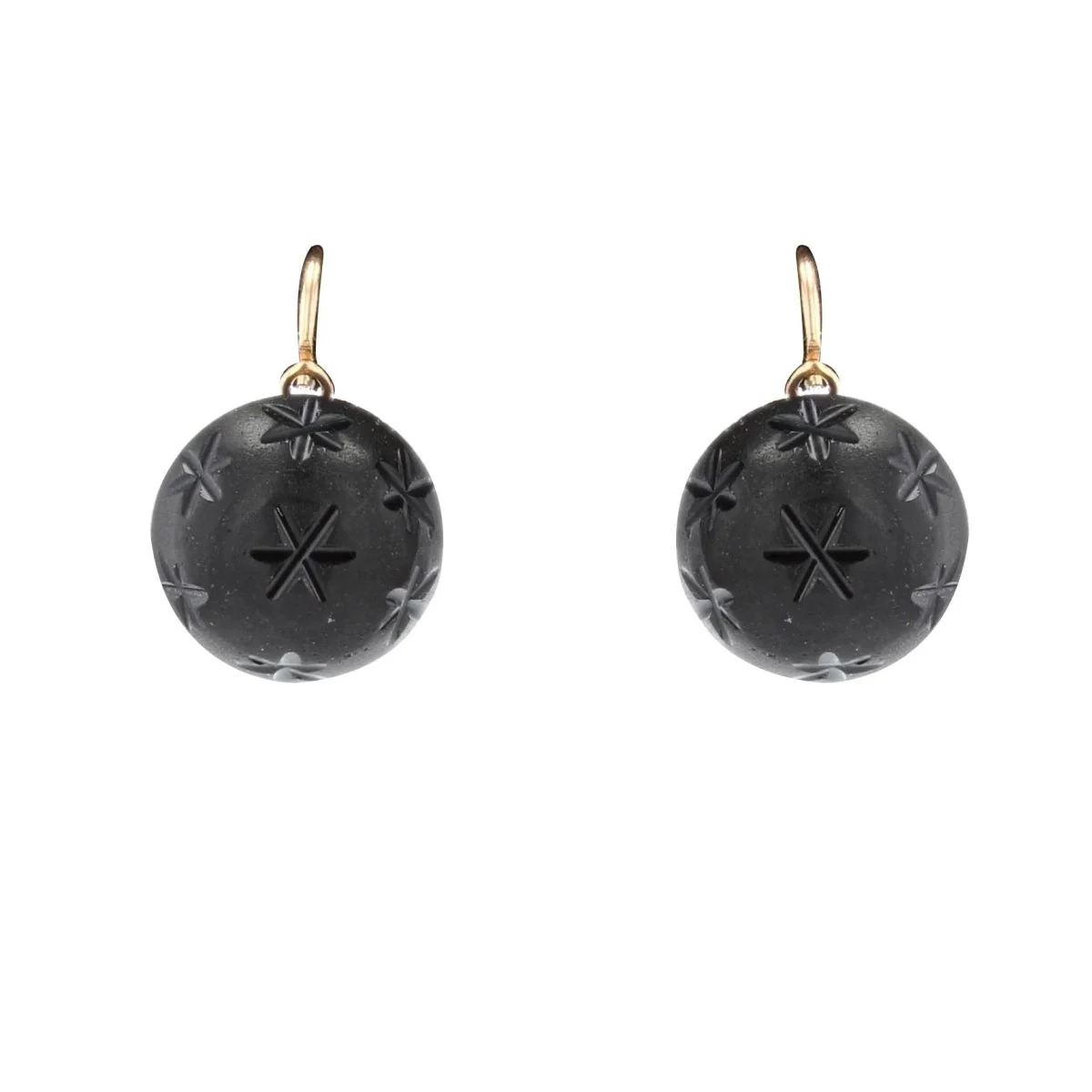 Earrings Sleepers in yellow gold and jet