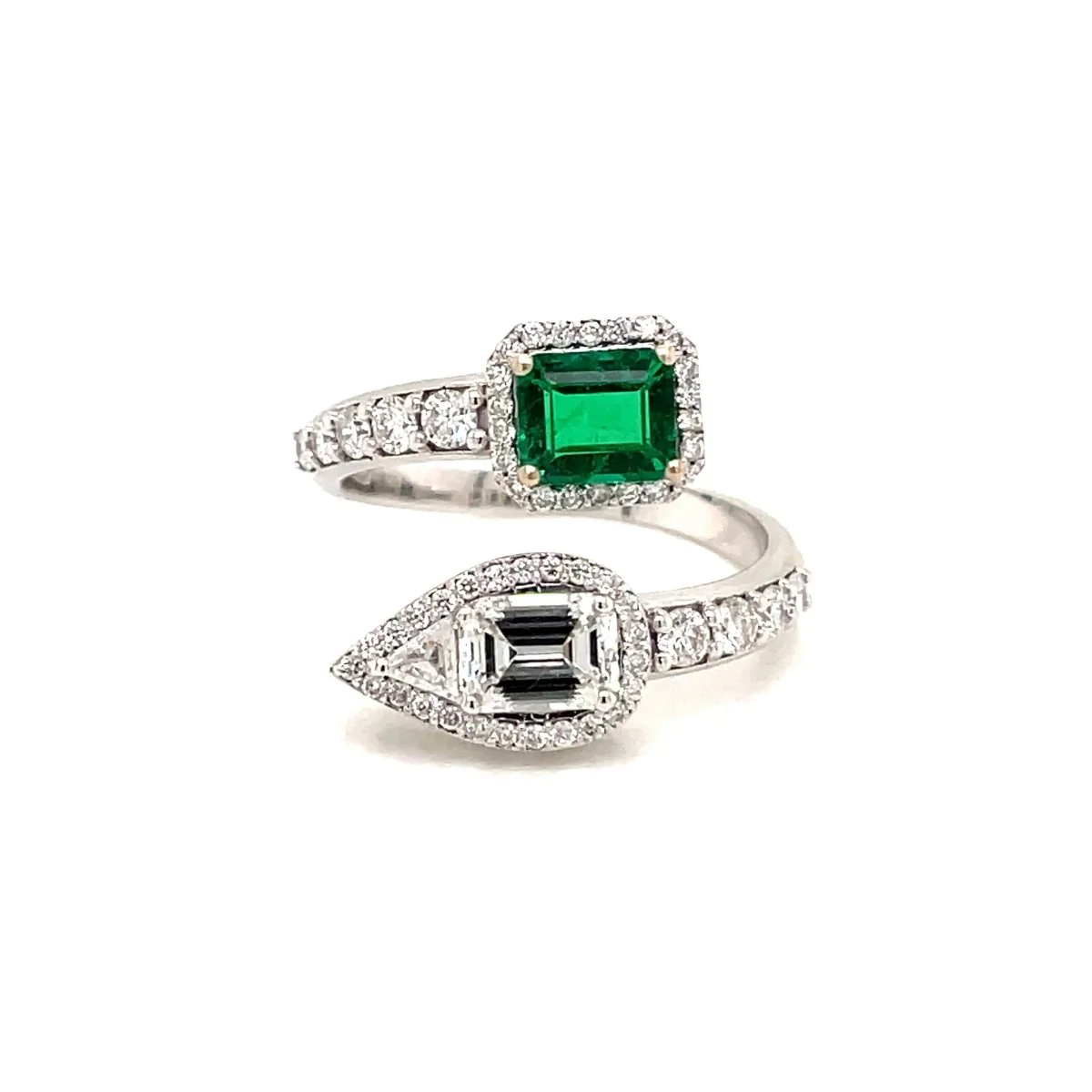 Summer Certified Colombian Emerald Diamond Bypass Gold Ring