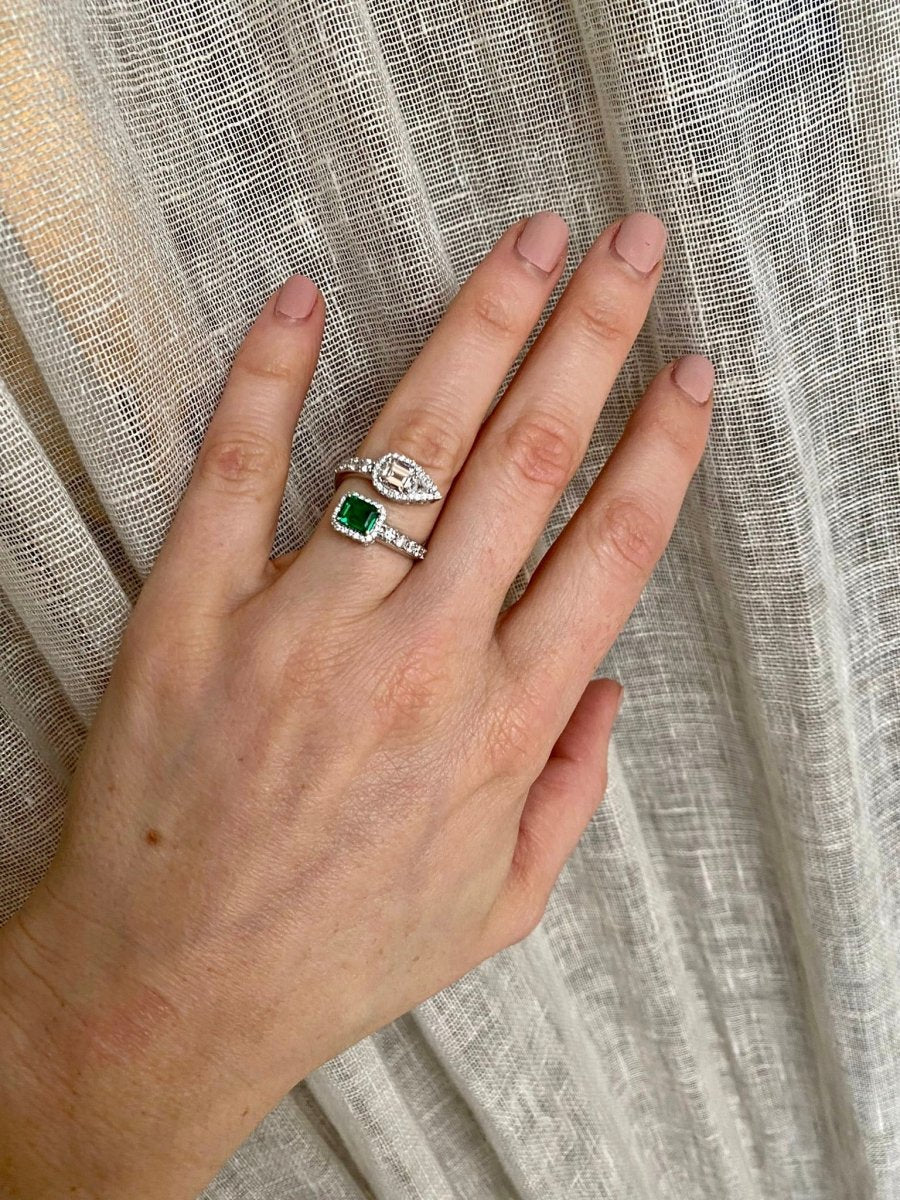 Summer Certified Colombian Emerald Diamond Bypass Gold Ring - Image 10