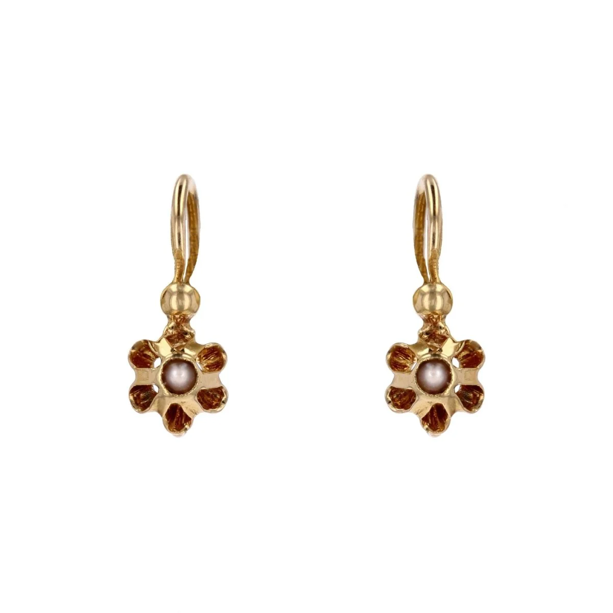 Earrings Sleepers in yellow gold and pearls