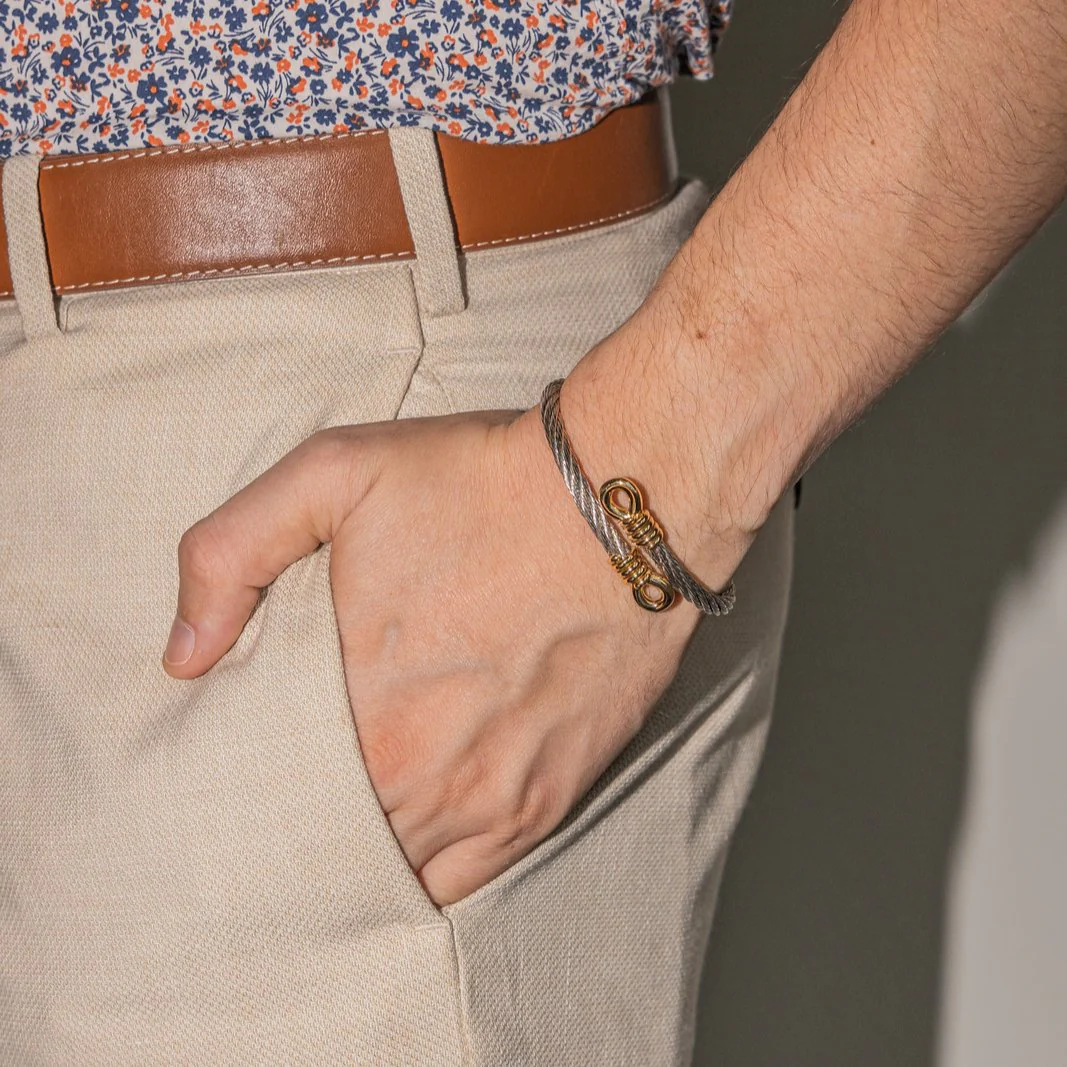 FRED "Force 10" bangle bracelet in yellow gold and steel - Image 2