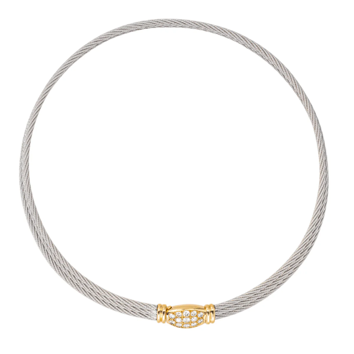 Necklace Ras de Cou FRED "Force 10" in yellow gold, steel and diamonds