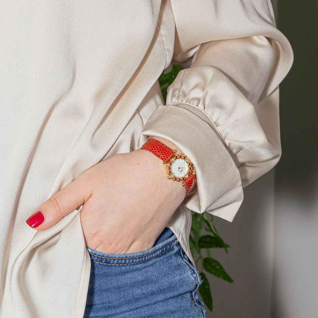 FRED "Concerto" watch in yellow gold, rubies, leather, quartz and diamonds - Image 2