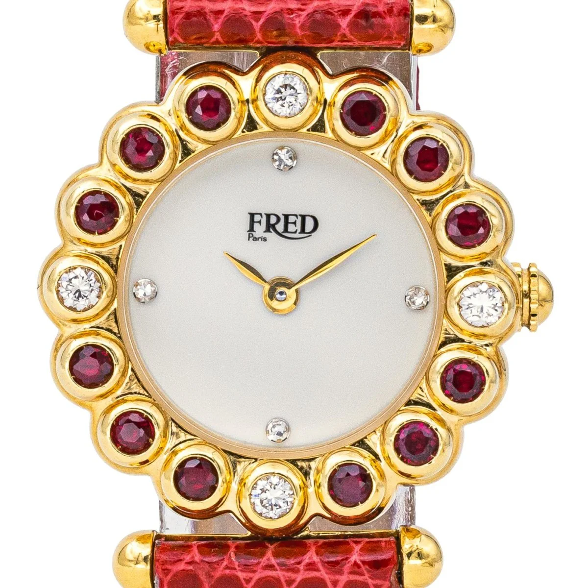 FRED "Concerto" watch in yellow gold, rubies, leather, quartz and diamonds - Image 3