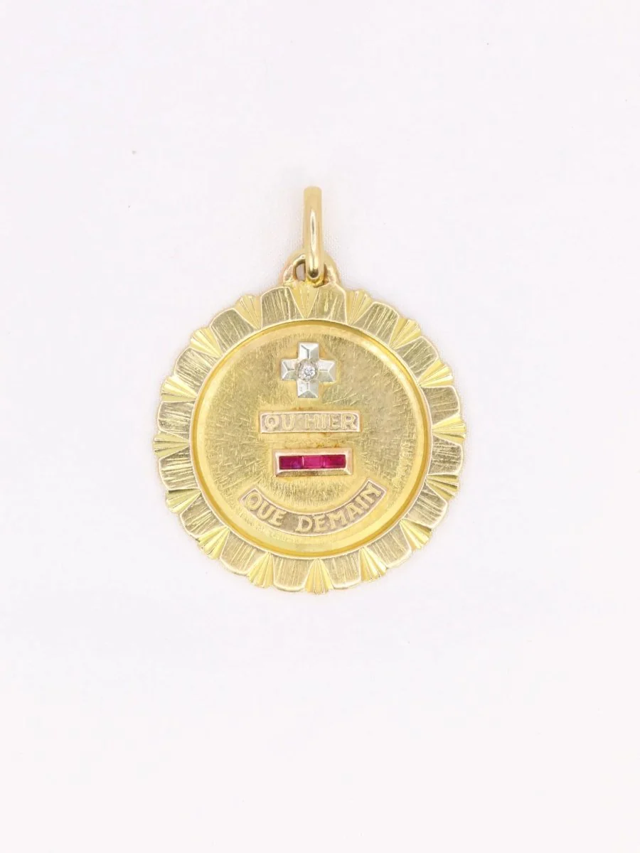 Augis Jumbo Love Medal More than yesterday less than tomorrow yellow gold diamond ruby