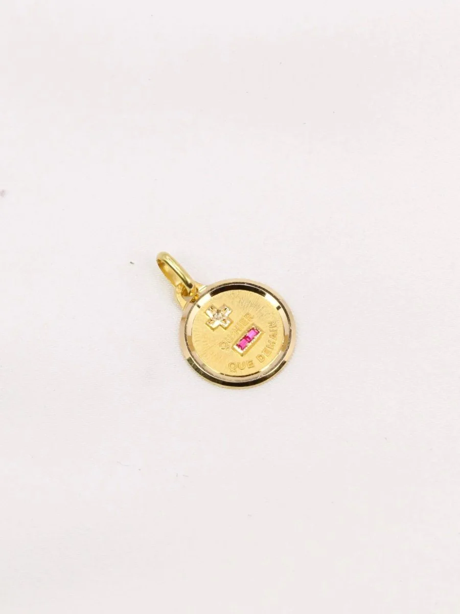 Mini Love Medal Augis More than yesterday less than tomorrow yellow gold diamond ruby - Image 3