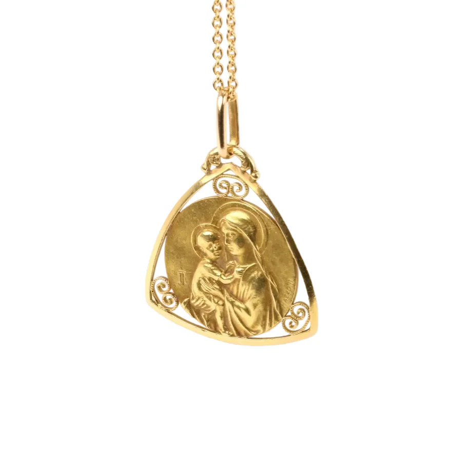 Art Nouveau medal in yellow gold signed Mazzoni, Virgin and Child - Image 5