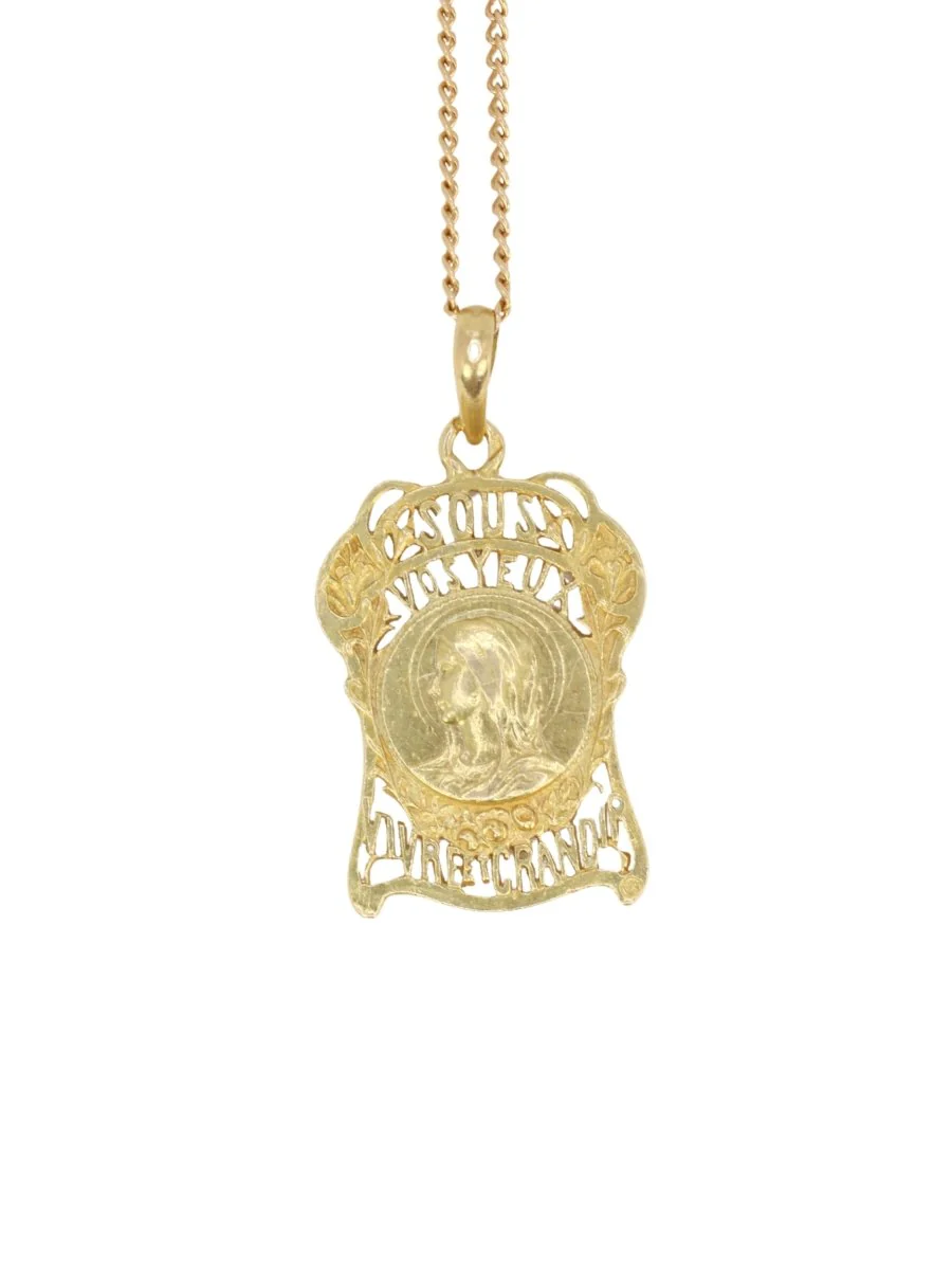 Medal to the Virgin Mary in yellow gold, "Before your eyes, live and grow"