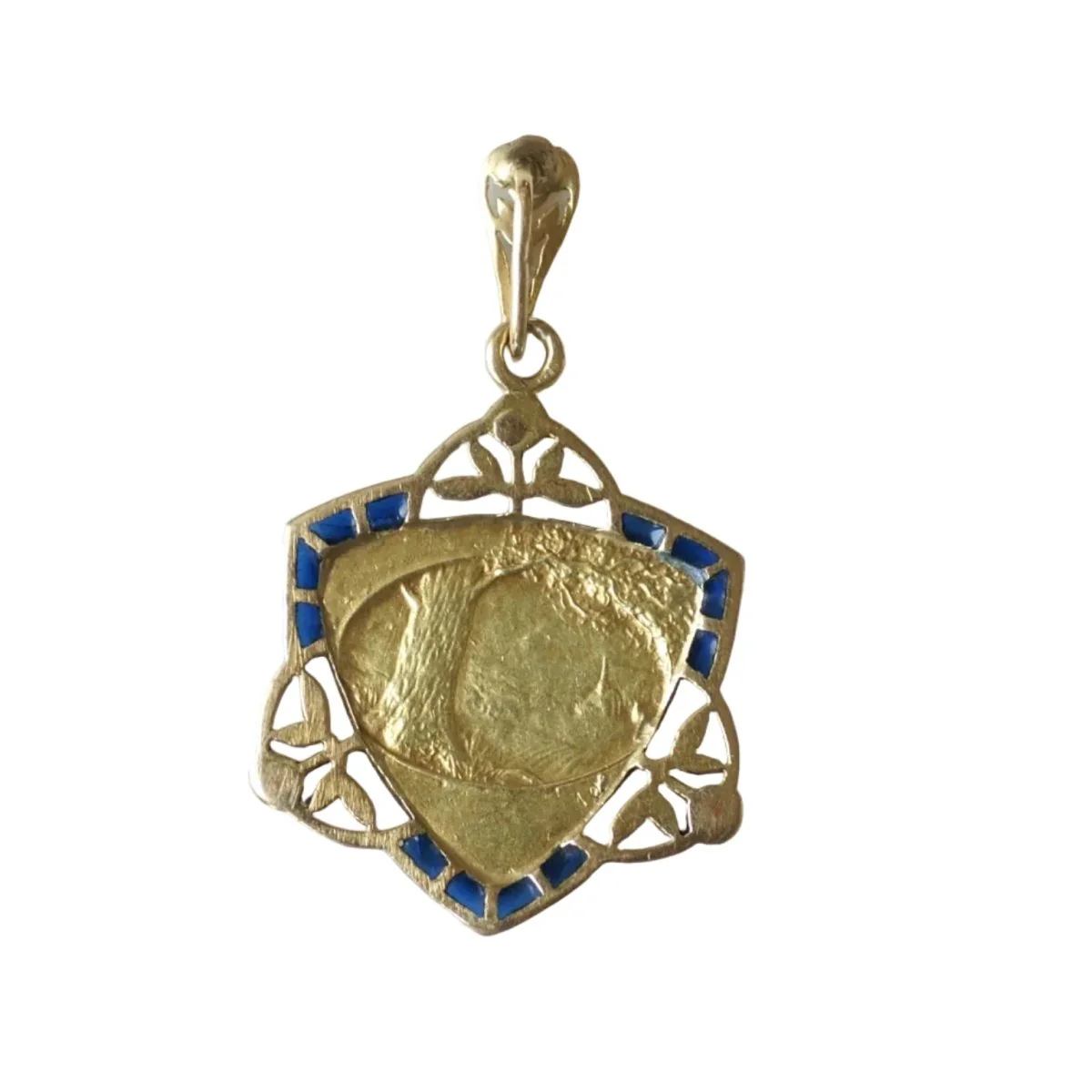 Romantic Art Nouveau Medal Featuring a Quote by Edmond de Rostand, with Plique-à-jour Enamel and Fine Pearls on Yellow Gold by Emile Monier - Image 3