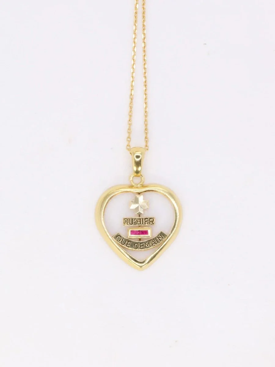 Augis heart love medal in glass and gold, More than yesterday, less than tomorrow, ca 1980