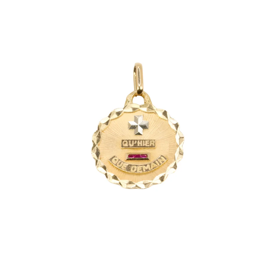 Augis Love Medal Round More than yesterday less than tomorrow yellow gold ruby