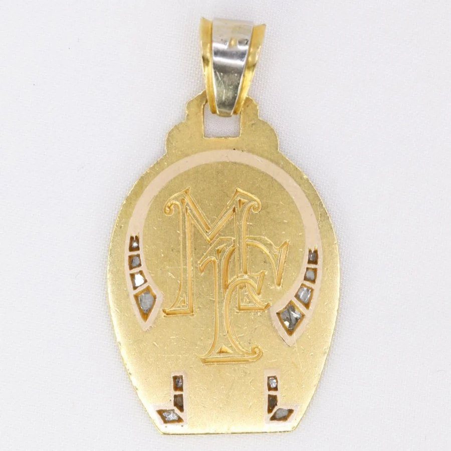 Religious medal Art Deco Virgin in profile yellow gold diamonds rose cut - Image 4