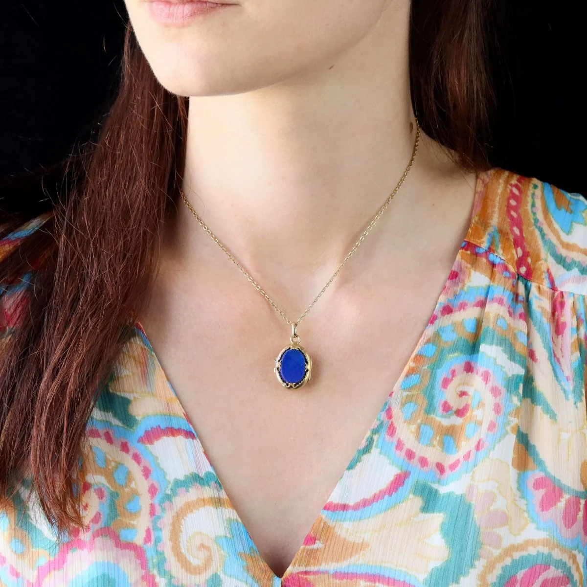Antique pendant in yellow gold and lapis lazuli - Image 2