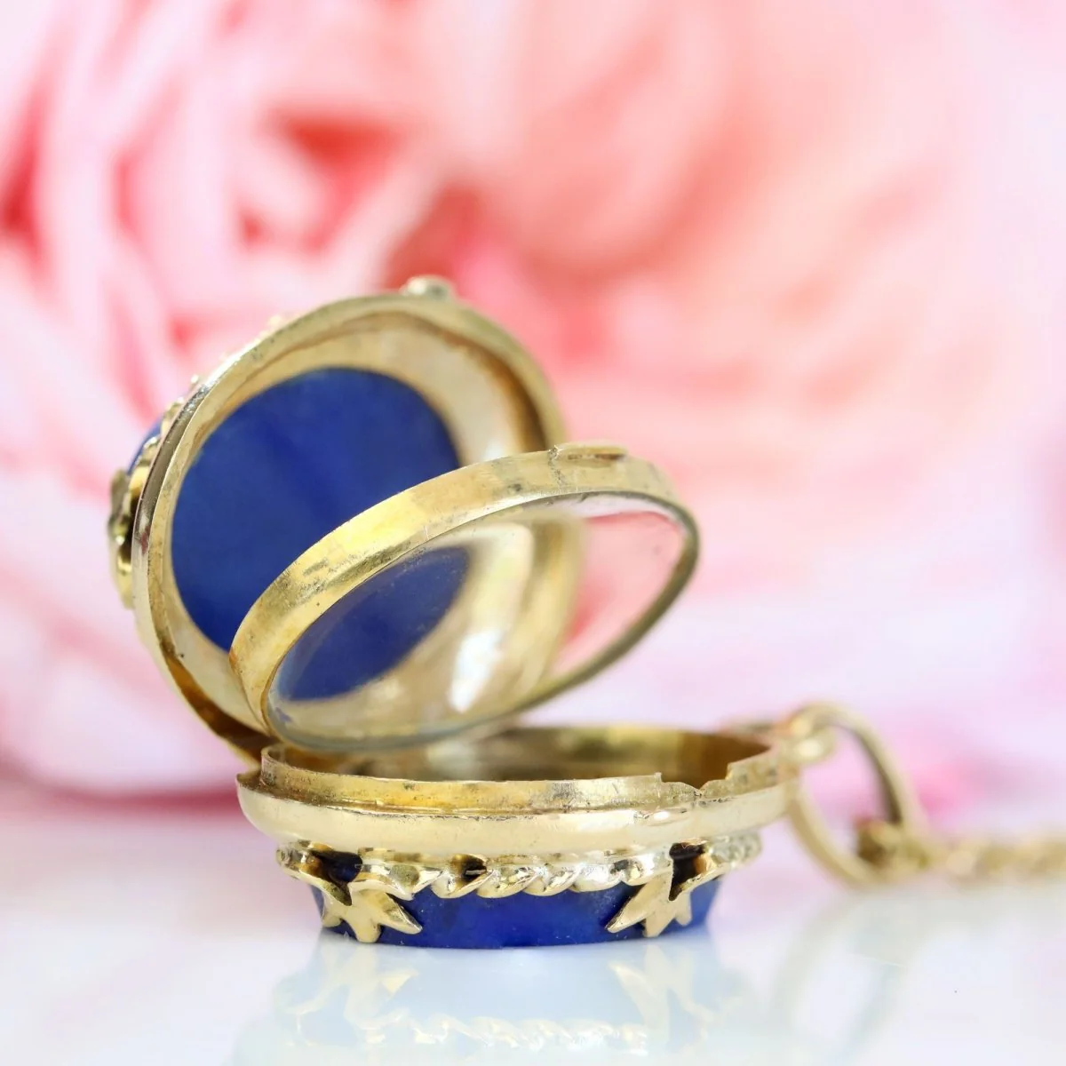 Antique pendant in yellow gold and lapis lazuli - Image 6
