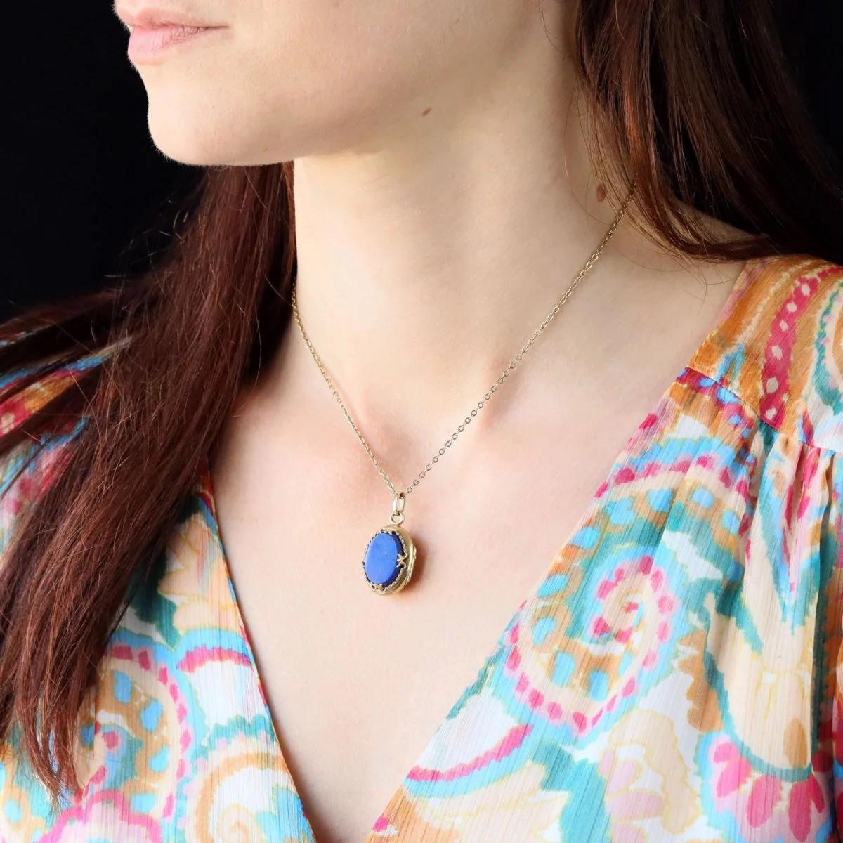 Antique pendant in yellow gold and lapis lazuli - Image 7
