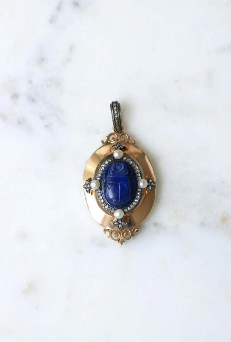 Pendant BASSOT Scarabée medallion in rose gold and silver - Image 2