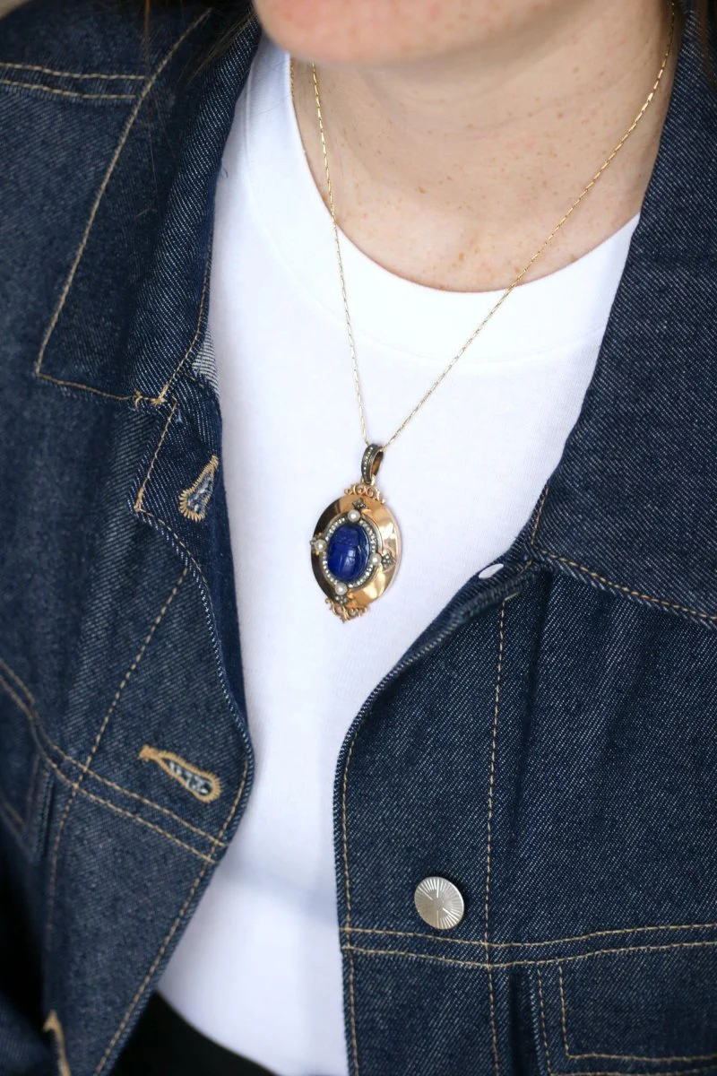 Pendant BASSOT Scarabée medallion in rose gold and silver - Image 3
