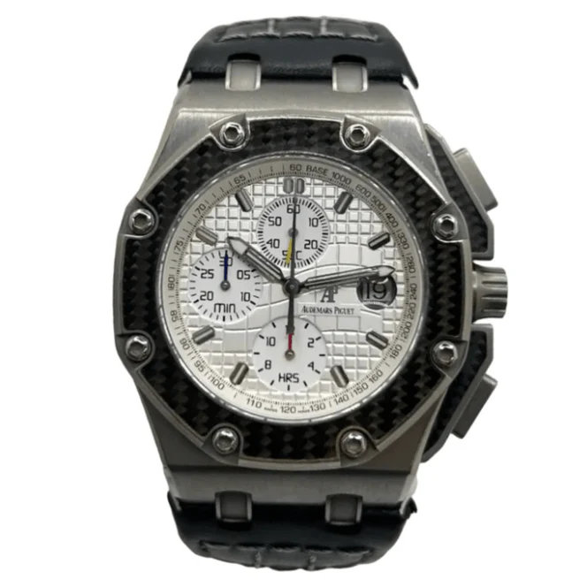AUDEMARS PIGUET "Royal Oak Offshore "Juan Pablo Montoya" Watch in titanium, carbon, silver, steel and leather