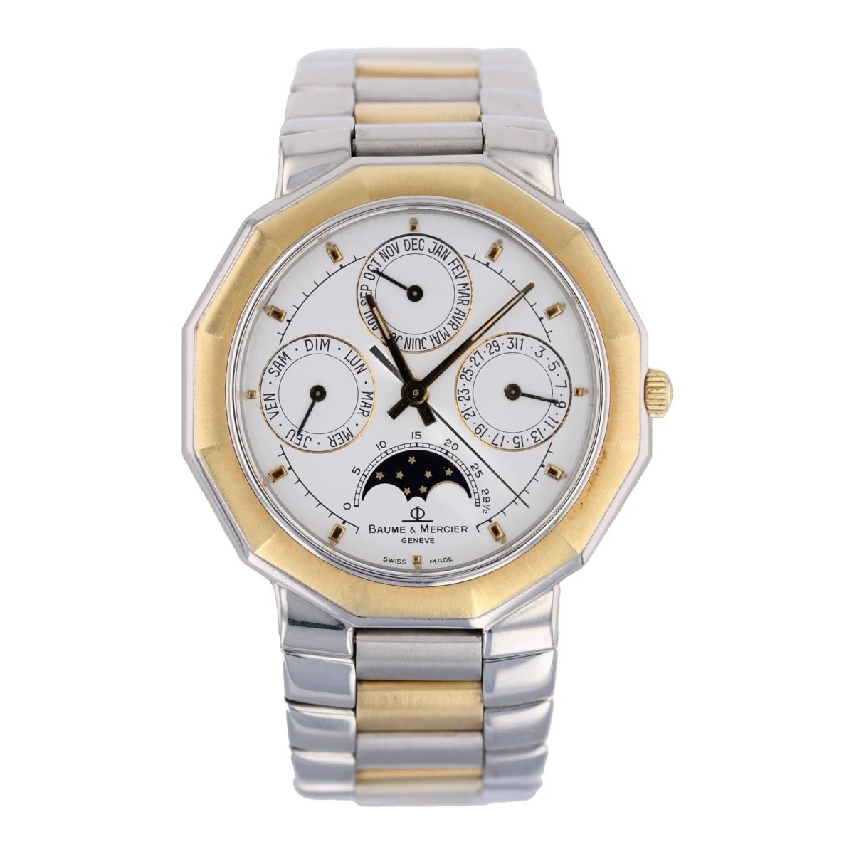 BAUME & MERCIER "Riviera Calendar" watch in yellow gold and steel