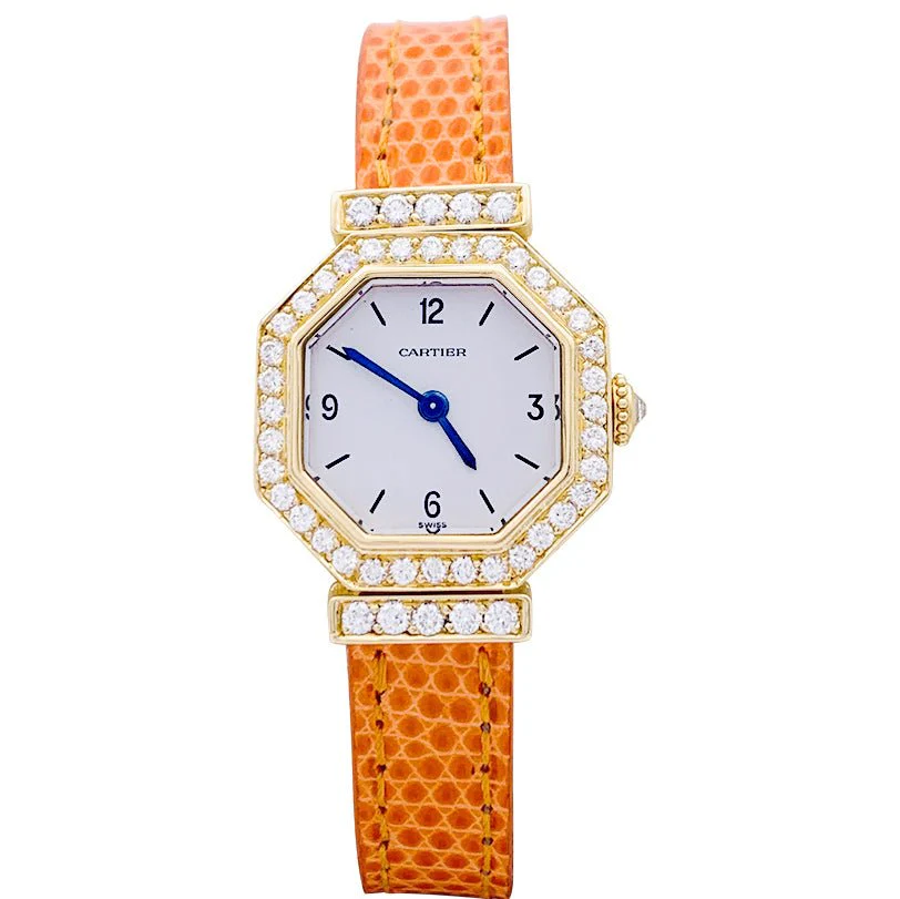 CARTIER “Andine” Mechanical Watch in yellow gold, pink gold, leather and diamonds