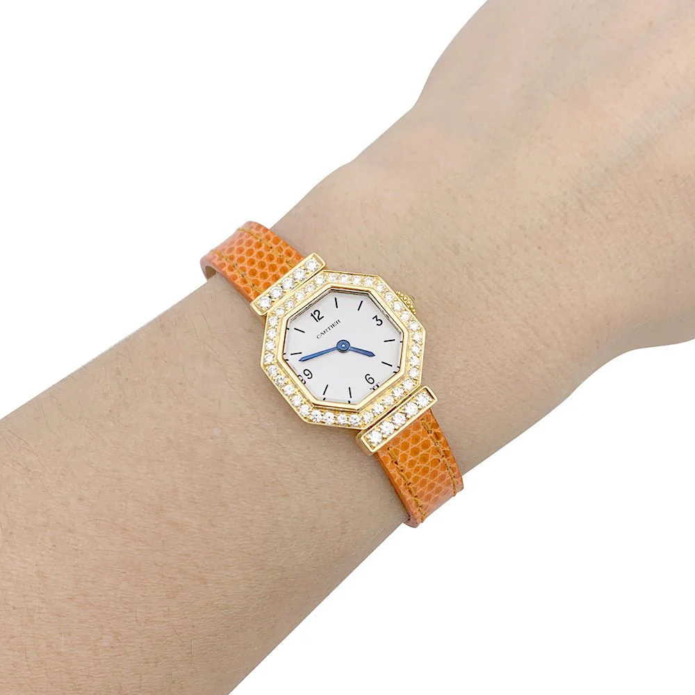 CARTIER “Andine” Mechanical Watch in yellow gold, pink gold, leather and diamonds - Image 2