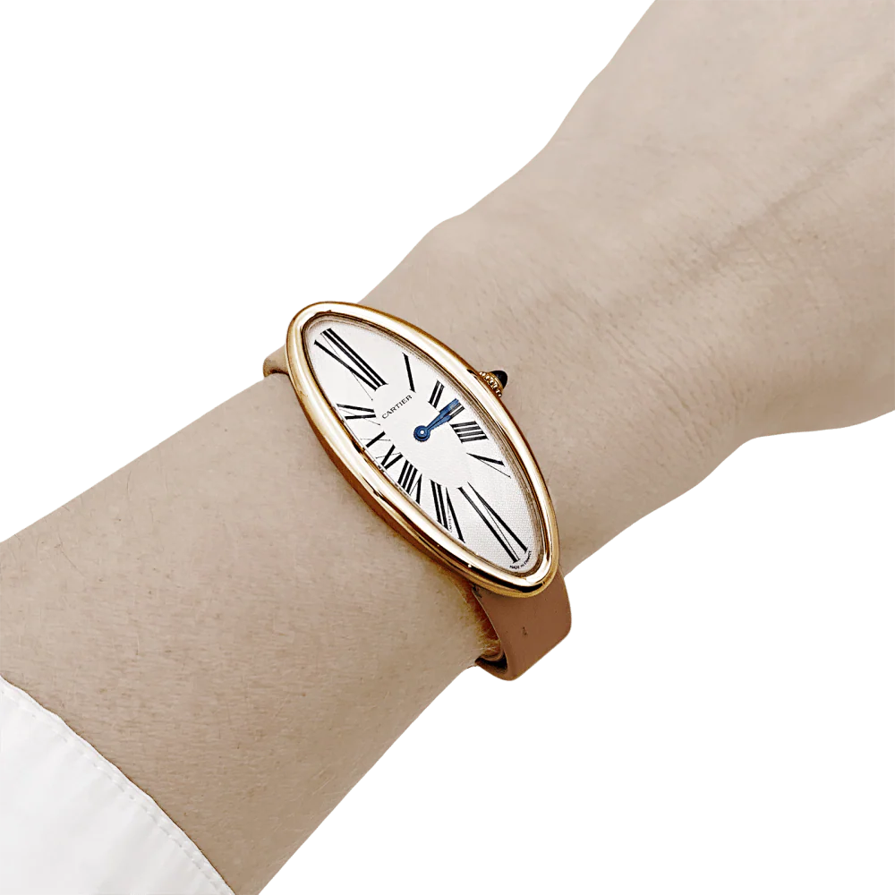 Watch CARTIER "Baignoire Allongée" in rose gold, silver, steel and leather - Image 2