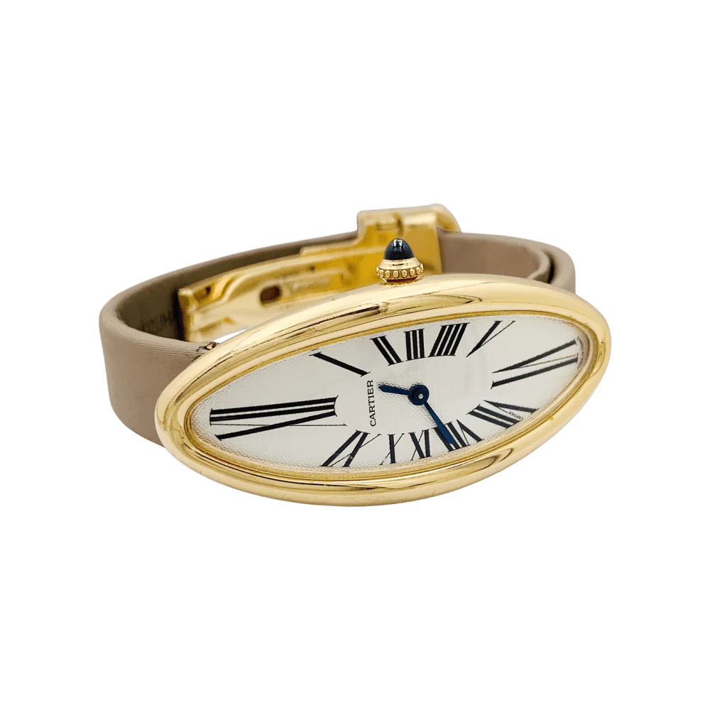 Watch CARTIER "Baignoire Allongée" in rose gold, silver, steel and leather - Image 4