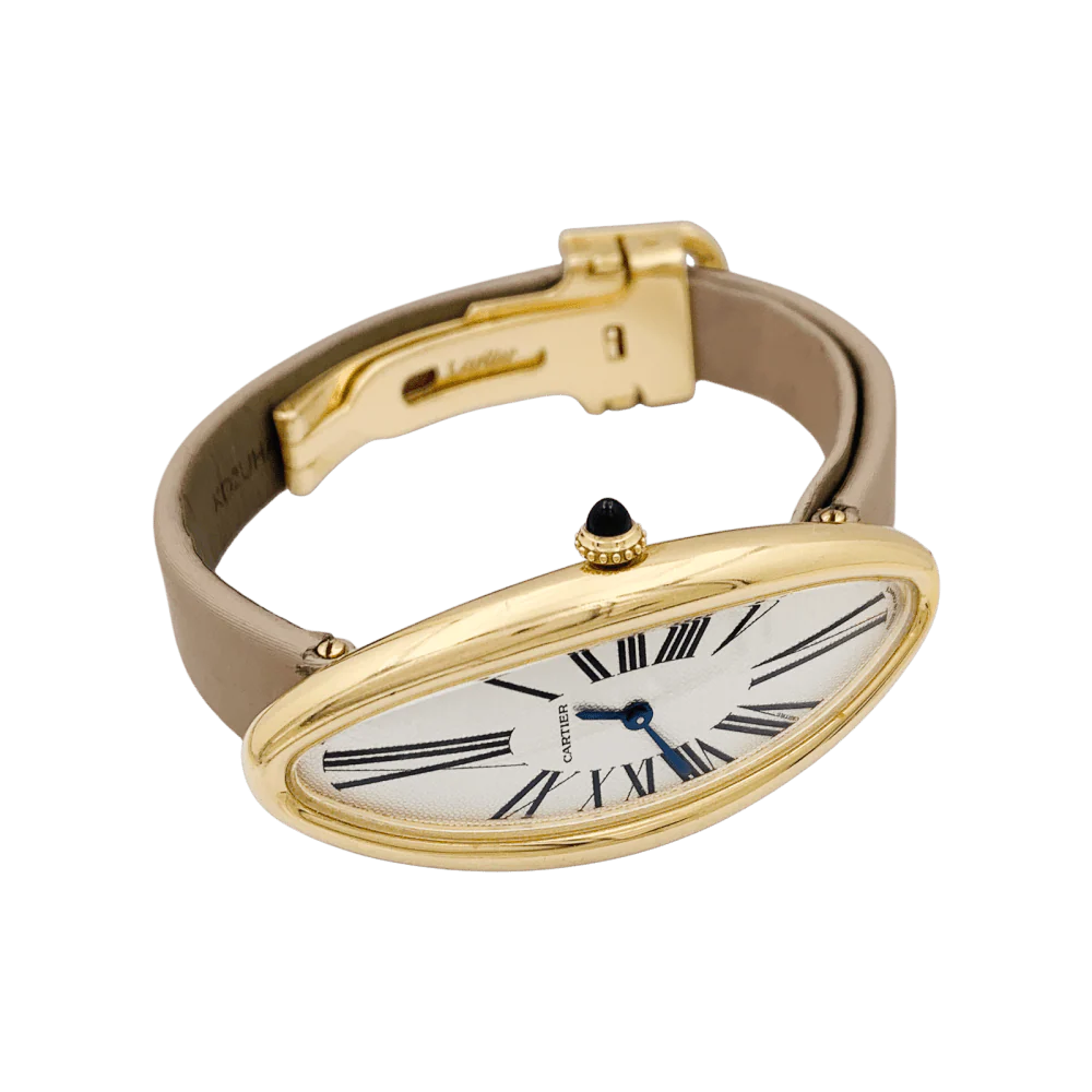 Watch CARTIER "Baignoire Allongée" in rose gold, silver, steel and leather - Image 5