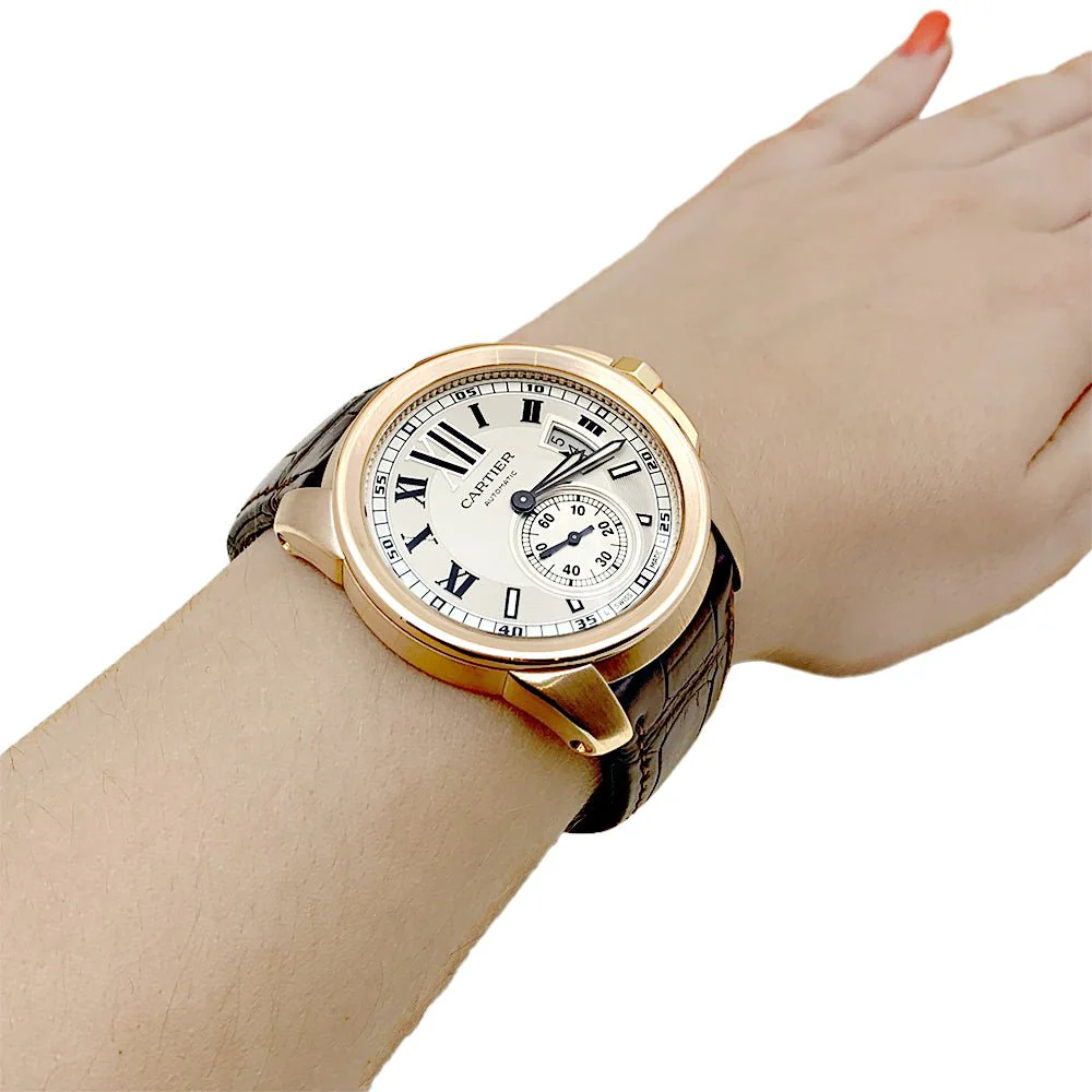 CARTIER “Caliber de Cartier” watch in pink gold and leather - Image 6