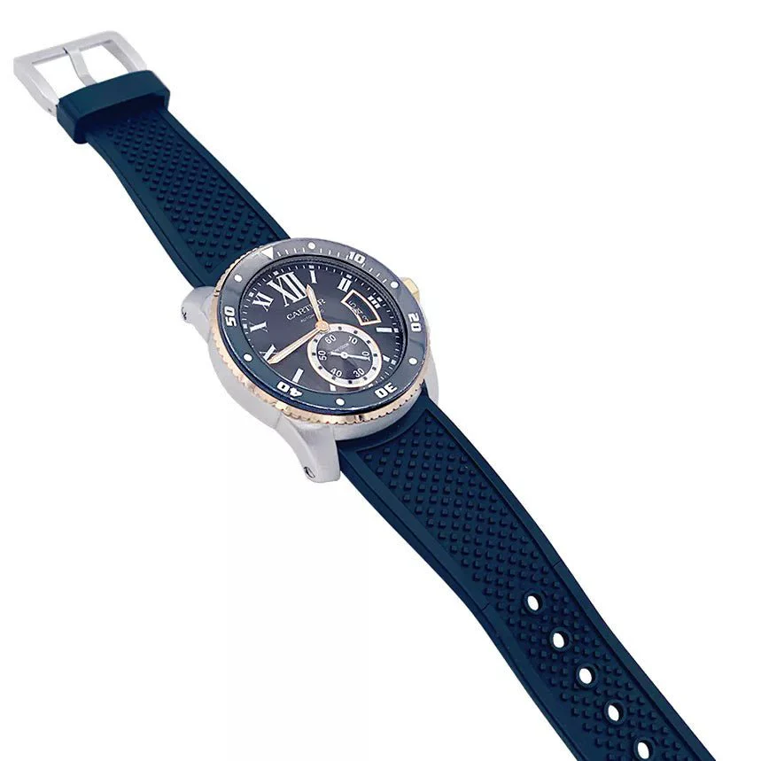 Cartier Caliber watch in gold and steel on rubber strap. - Image 2