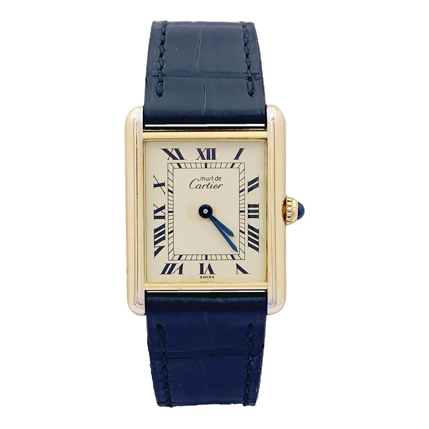 CARTIER “Must de Cartier” watch in silver, gold plated and leather