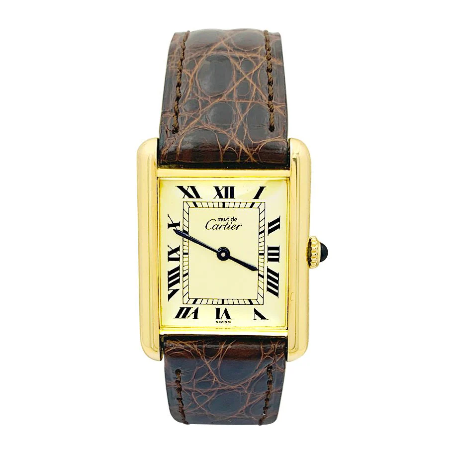 CARTIER watch "Must de Cartier" gold and silver plated and leather