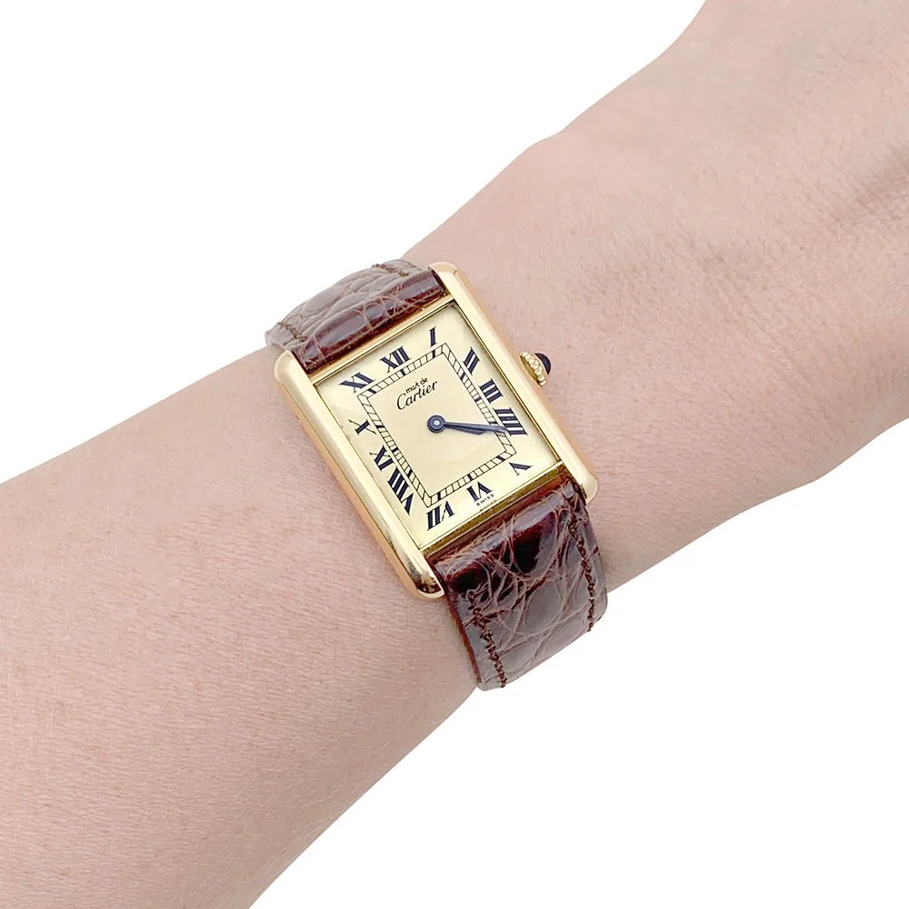 CARTIER watch "Must de Cartier" gold and silver plated and leather - Image 2