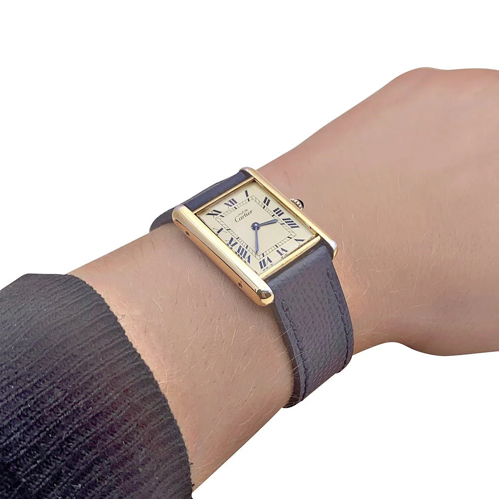 CARTIER watch "Must de Cartier" gold and silver plated and leather - Image 2