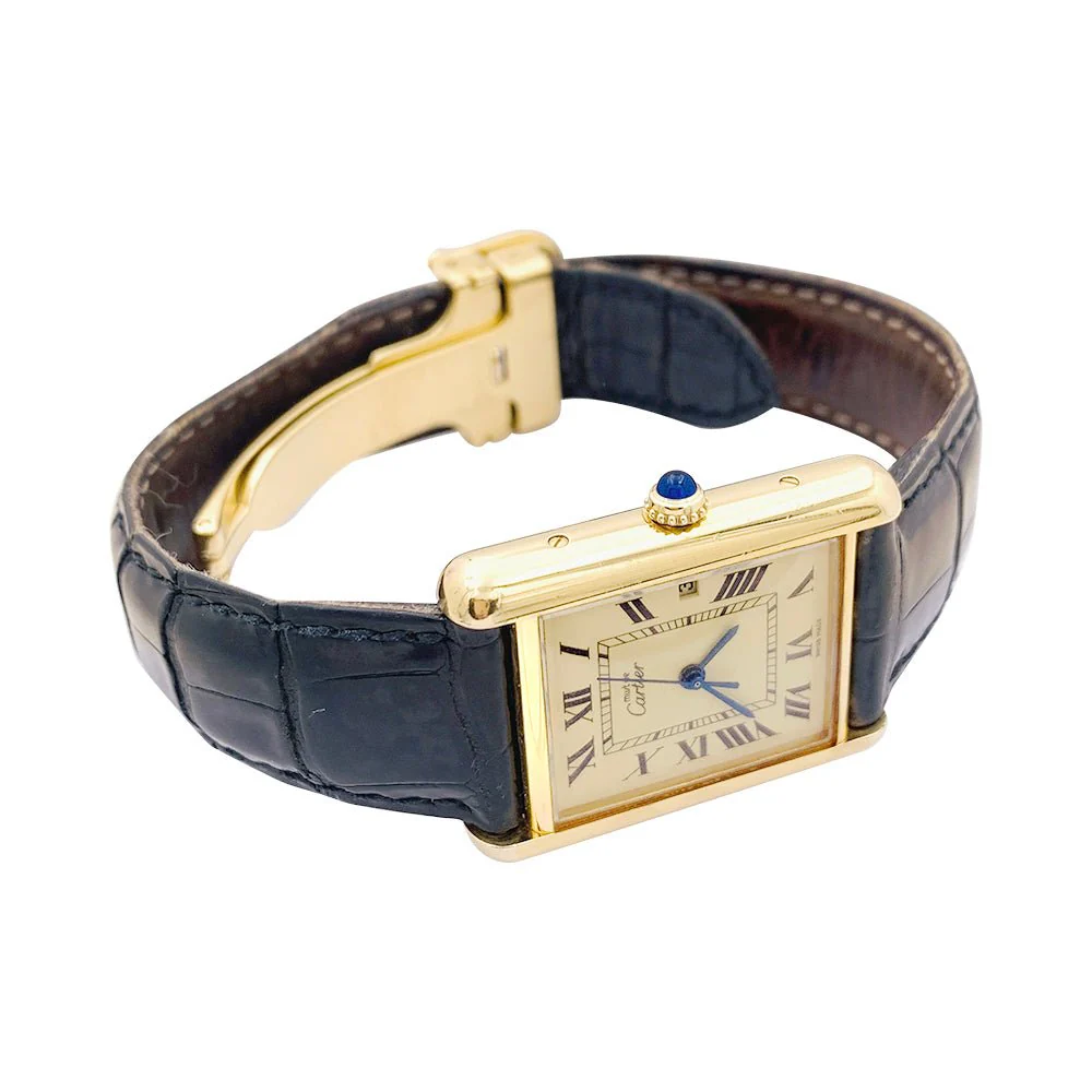 CARTIER watch, "Must de Cartier" in gold and silver plate and leather - Image 5
