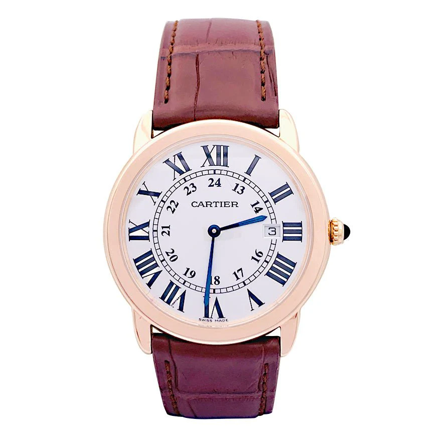 CARTIER Quartz Watch “Ronde Solo” in pink gold, steel and leather