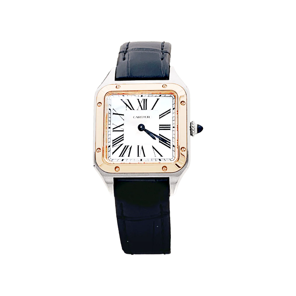 CARTIER "Santos-Dumont" watch in rose gold, steel, silver and leather