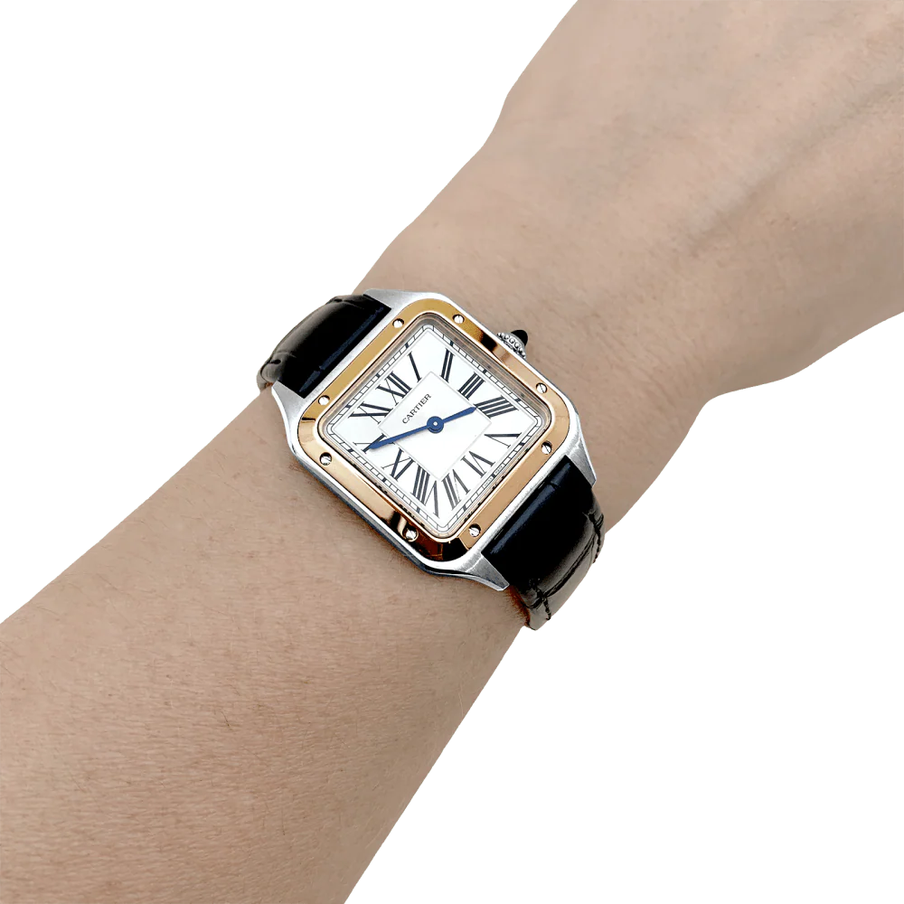 CARTIER "Santos-Dumont" watch in rose gold, steel, silver and leather - Image 2