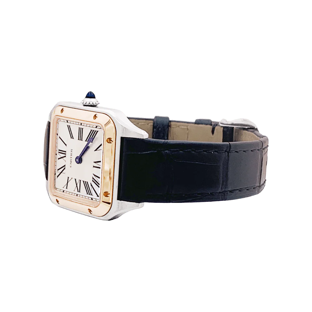 CARTIER "Santos-Dumont" watch in rose gold, steel, silver and leather - Image 3