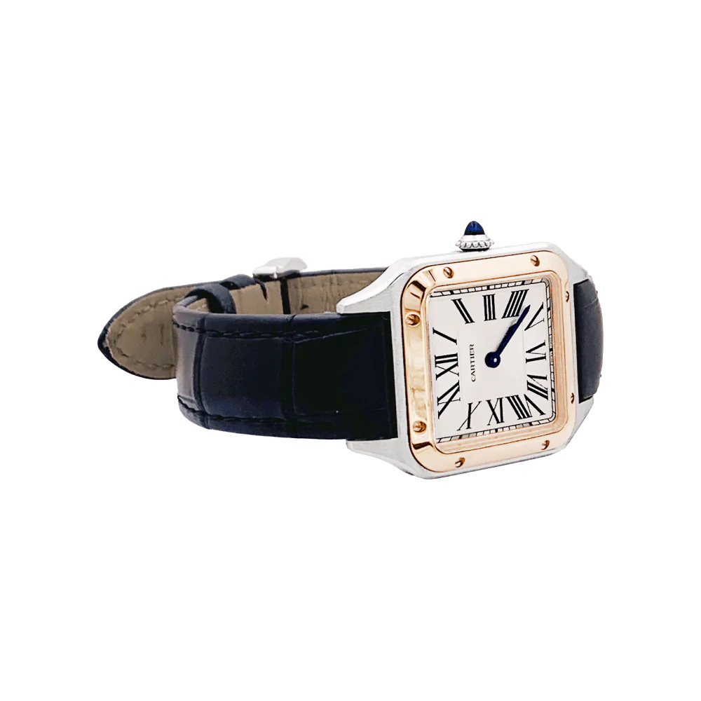 CARTIER "Santos-Dumont" watch in rose gold, steel, silver and leather - Image 6