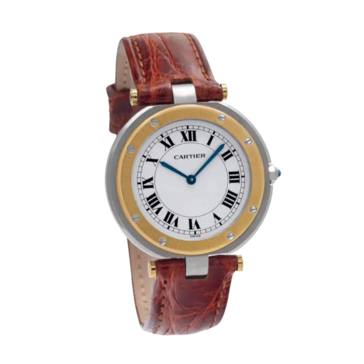 CARTIER "Santos Galbée" watch in yellow gold, stainless steel, leather, and Quartz - Image 3