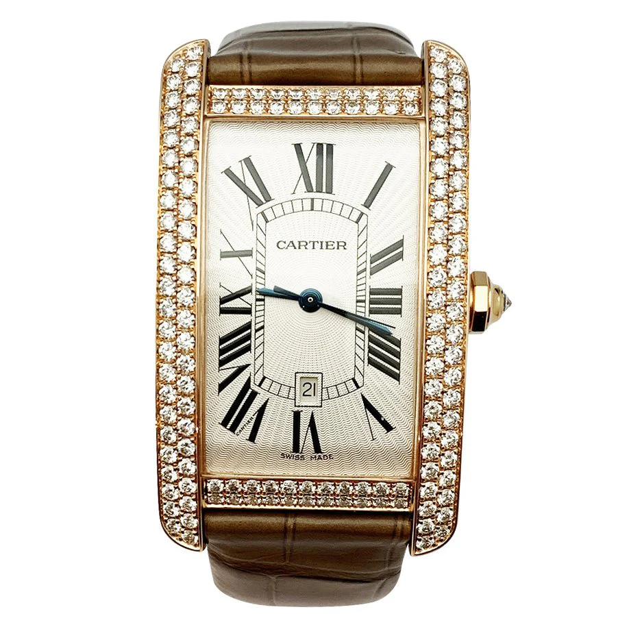 Cartier watch, "Tank americaine", pink gold, diamonds.