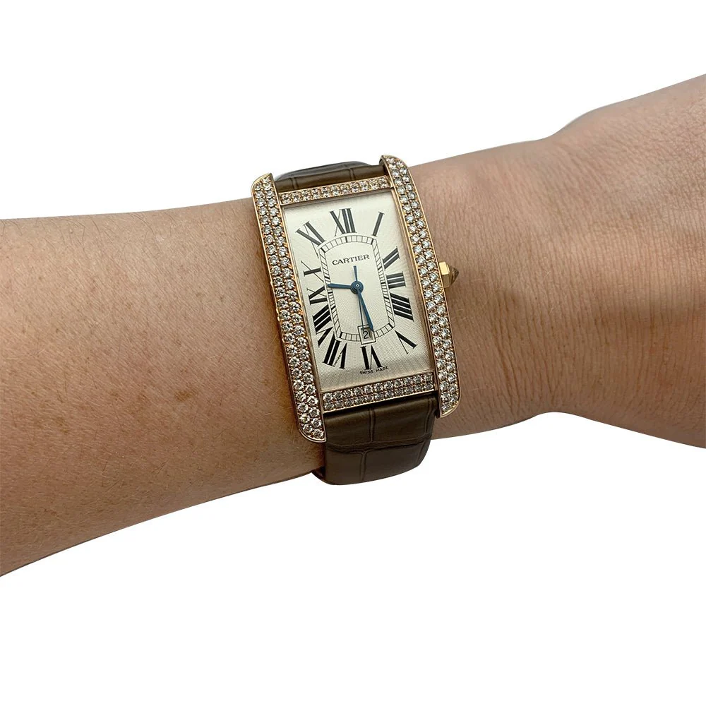 Cartier watch, "Tank americaine", pink gold, diamonds. - Image 3
