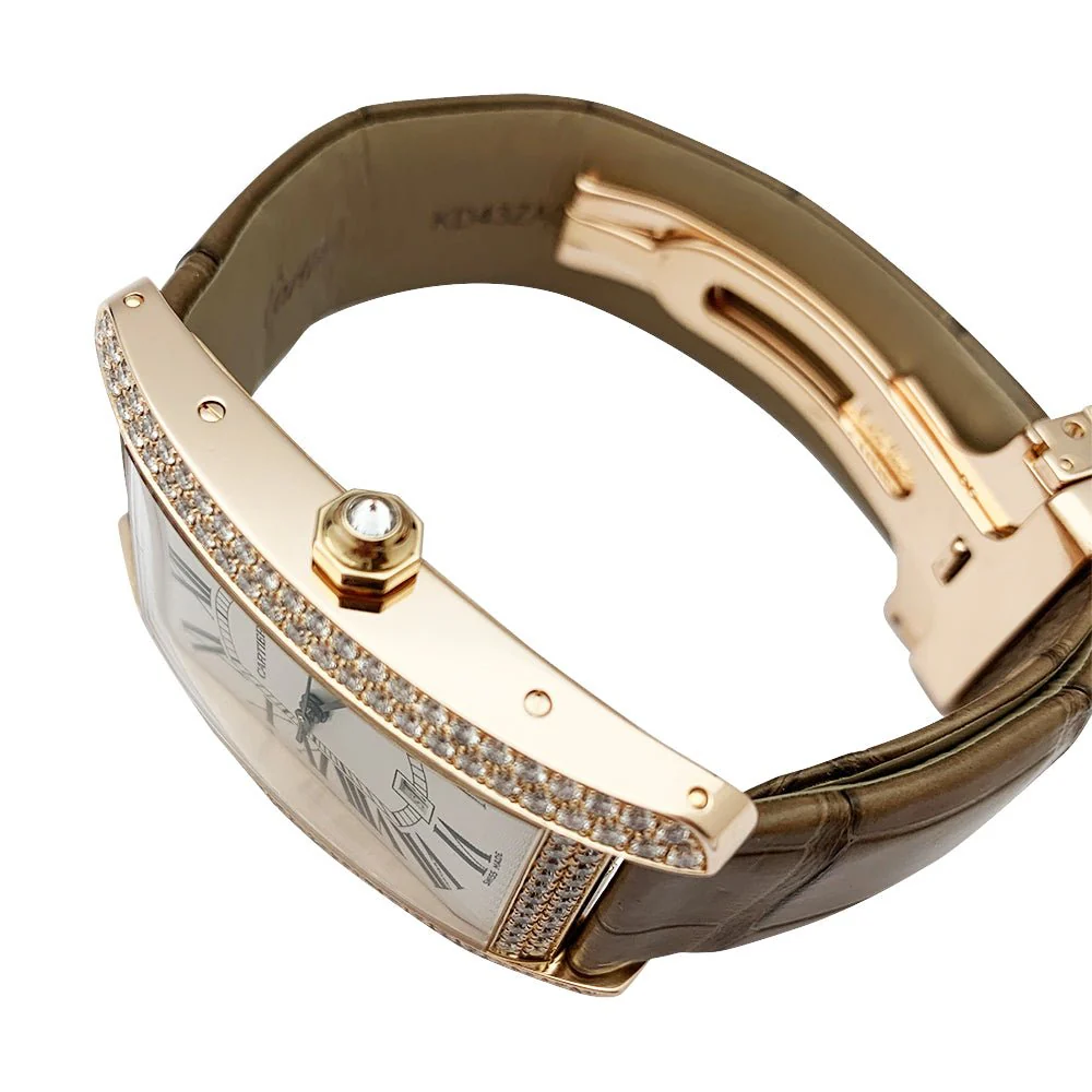 Cartier watch, "Tank americaine", pink gold, diamonds. - Image 6