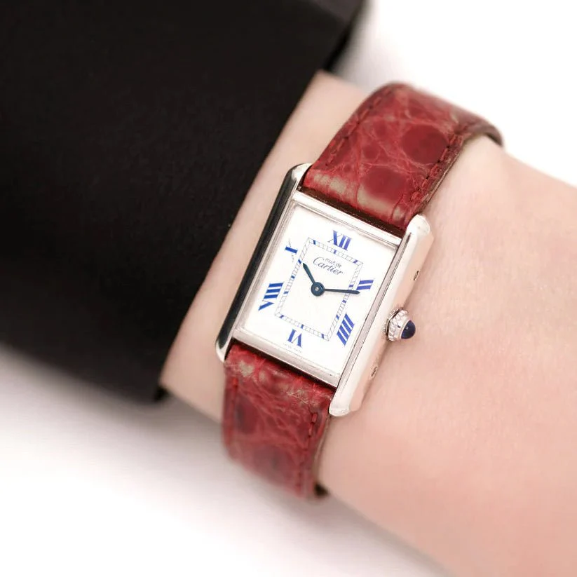 CARTIER "Tank" Watch in Silver and Leather - Image 11