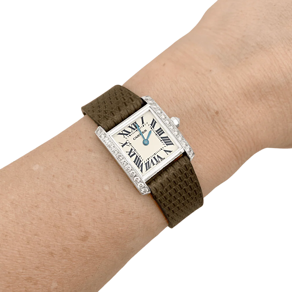 CARTIER "Tank Française" Watch in white gold, leather, steel and Diamonds - Image 2