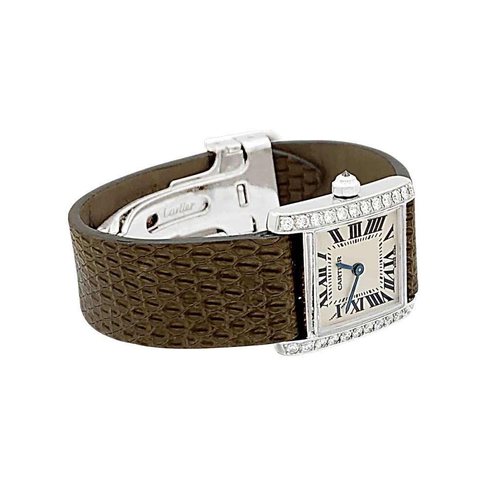 CARTIER "Tank Française" Watch in white gold, leather, steel and Diamonds - Image 4