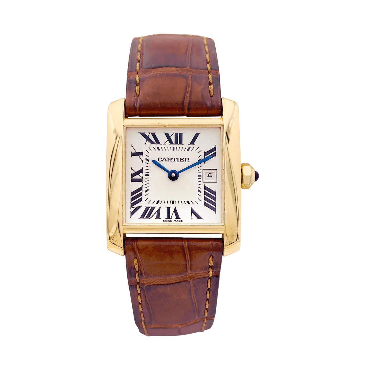 Watch CARTIER "Tank Française" in yellow gold, leather and steel