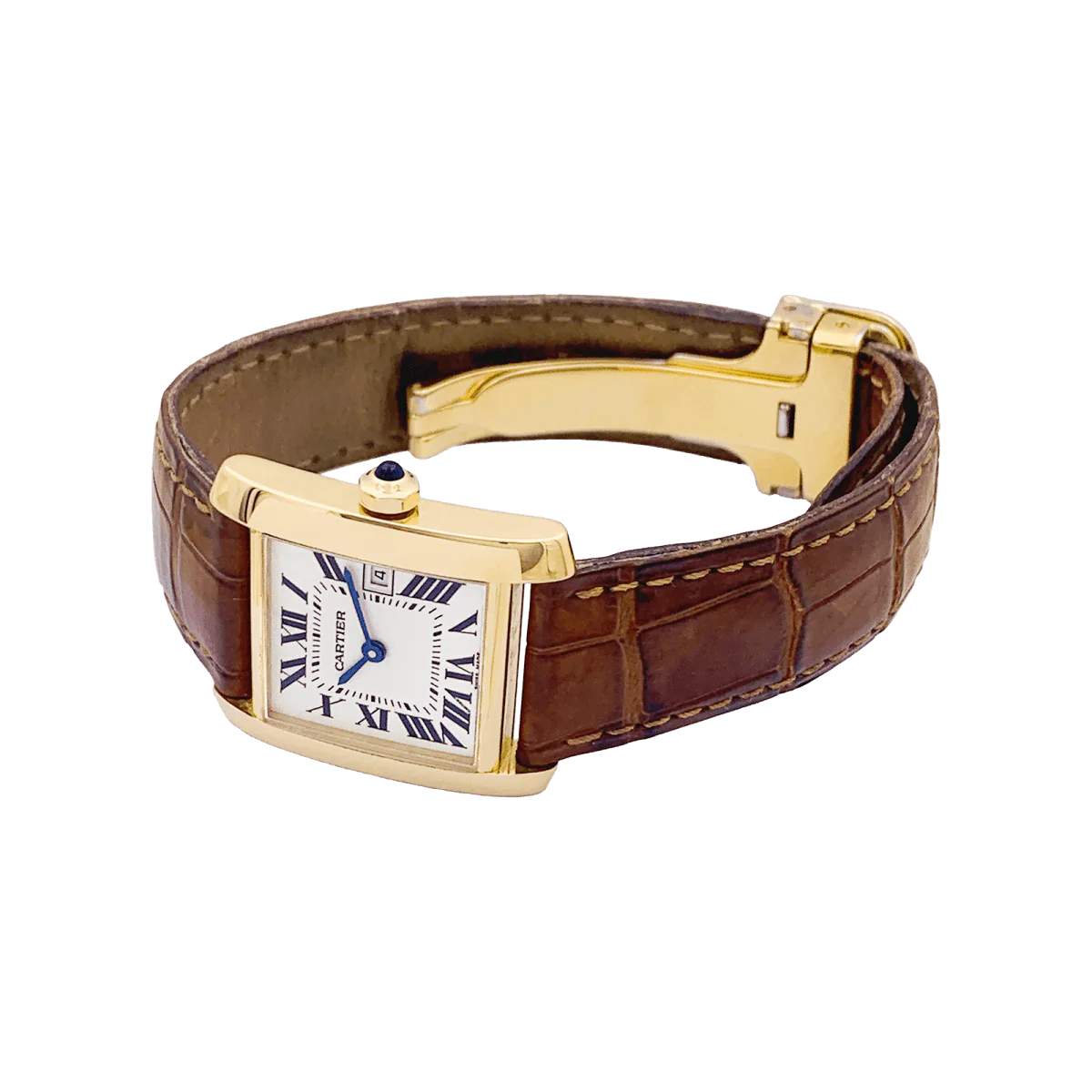 Watch CARTIER "Tank Française" in yellow gold, leather and steel - Image 3
