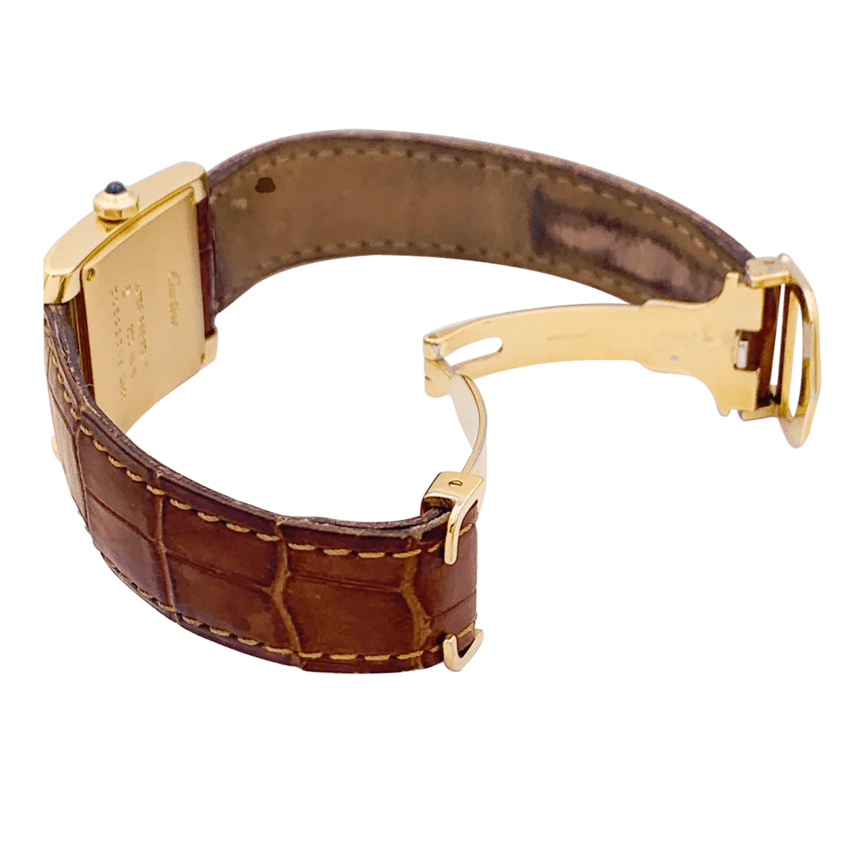 Watch CARTIER "Tank Française" in yellow gold, leather and steel - Image 4